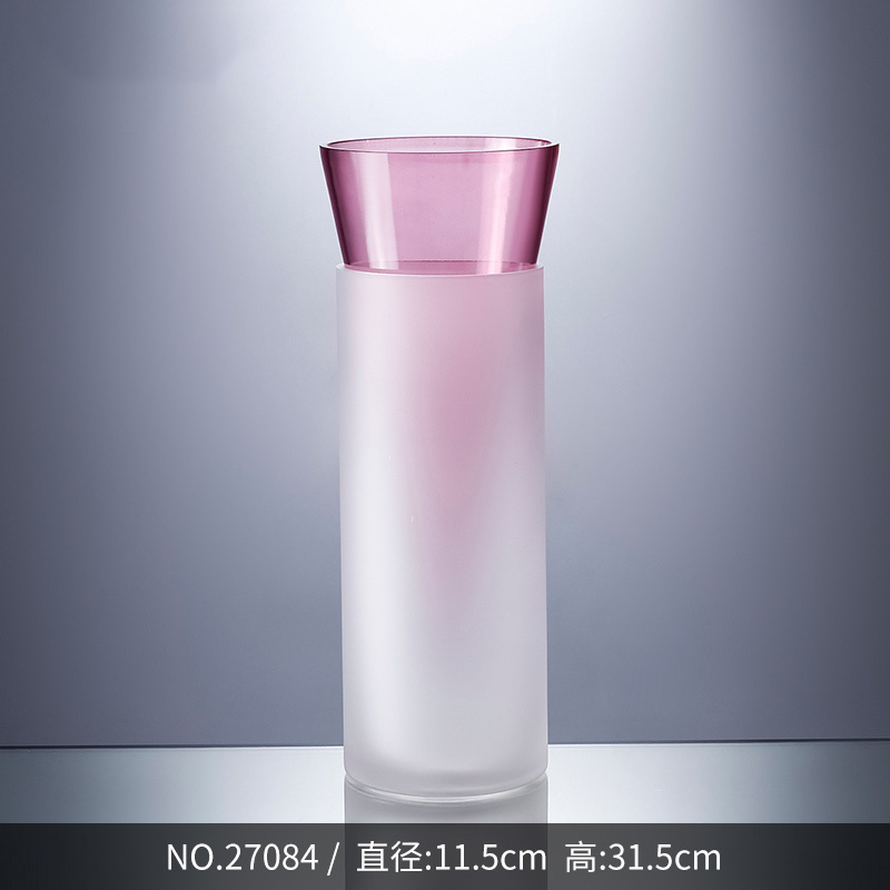 Wholesale Nordic Style Decorative Handmade Double Matte Pink Vase Glass Cylinder Vases