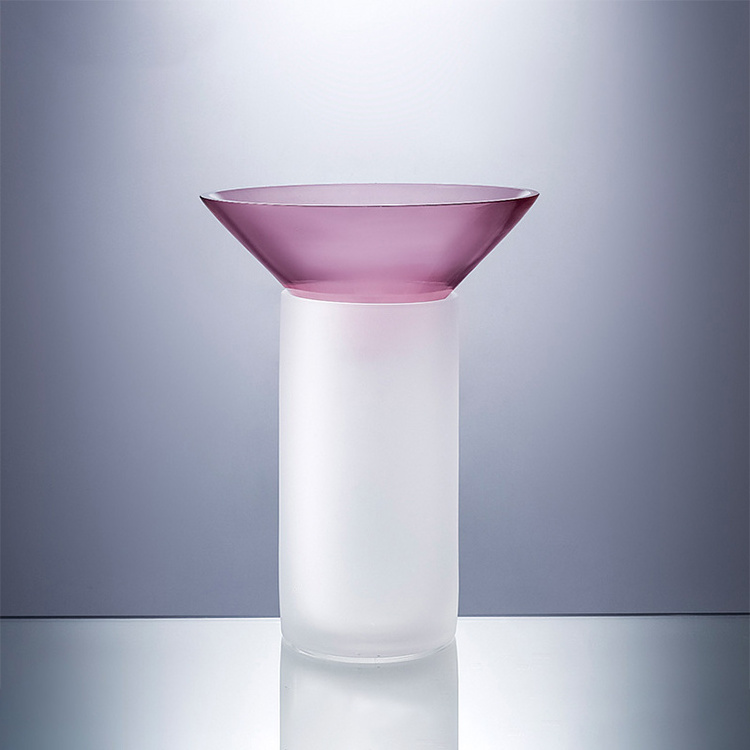 Wholesale Nordic Style Decorative Handmade Double Matte Pink Vase Glass Cylinder Vases