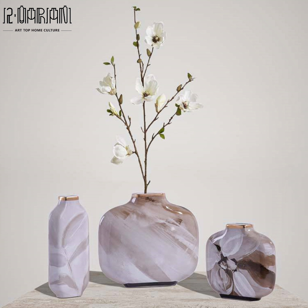 Modern Marble Decal Ceramic Living Room Table Flower Vase for home decor