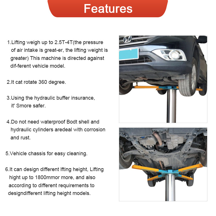 CE certificated 4000kg penumatic  working anti-rust hydraulic  in ground single post car lift  for car wash