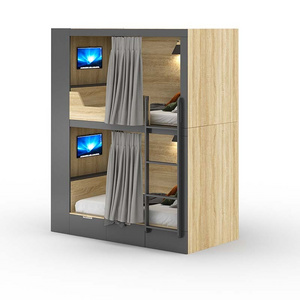 Hot sale single double soundproof capsule hotel bunk bed wood capsule bed sleeping pods