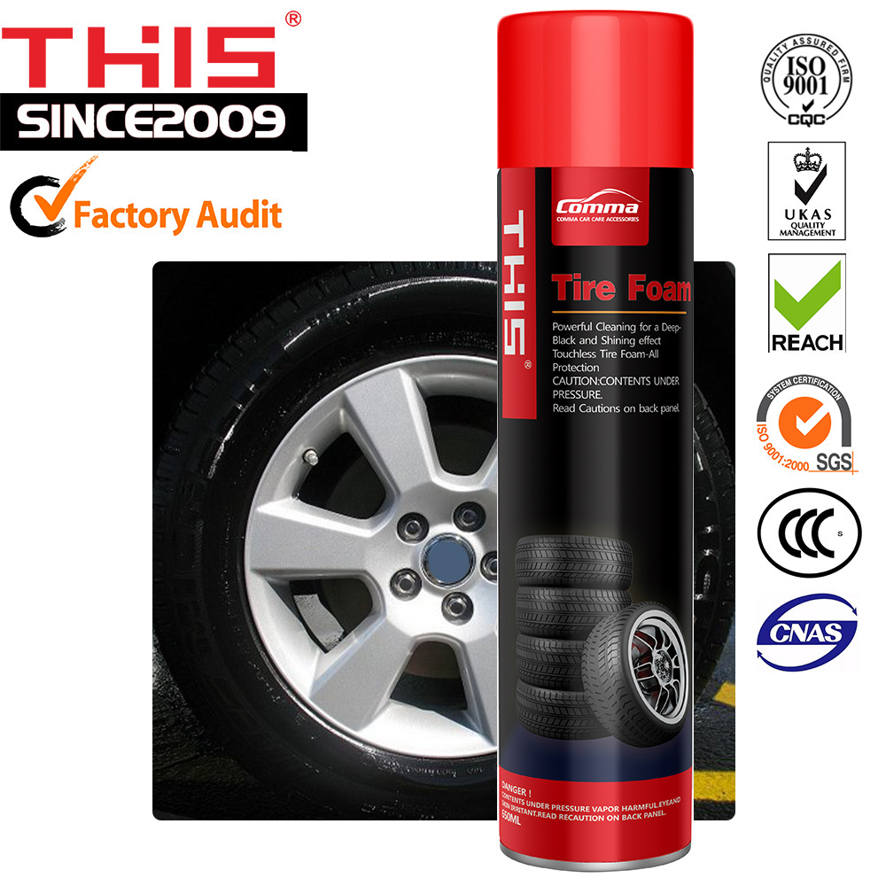 guangzhou comma car care silicone waterless leaf spray high gloss shine foam spray tyre polish liquid