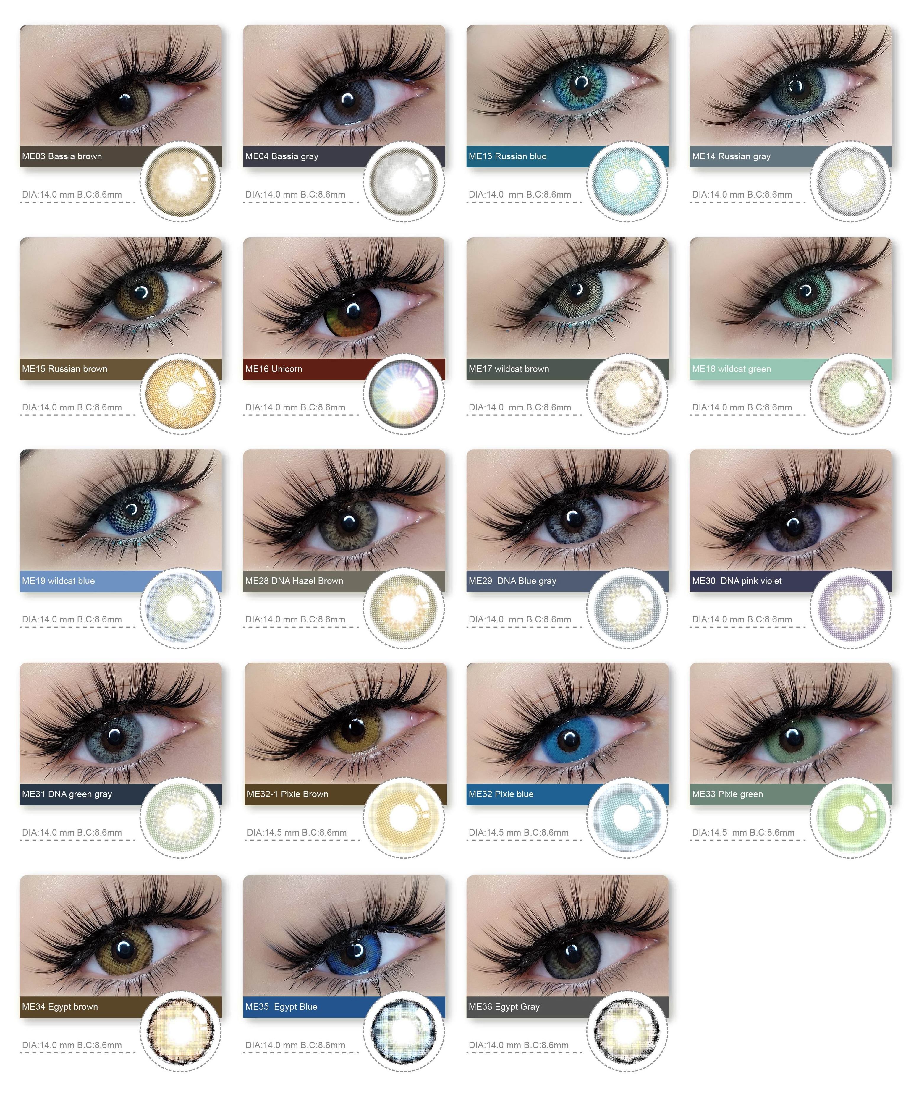 Meetone Russian Bassia Brown DNA Wildcat Pixie blue green gray 3 tone natural soft contact lenses cosmetic color contact lens