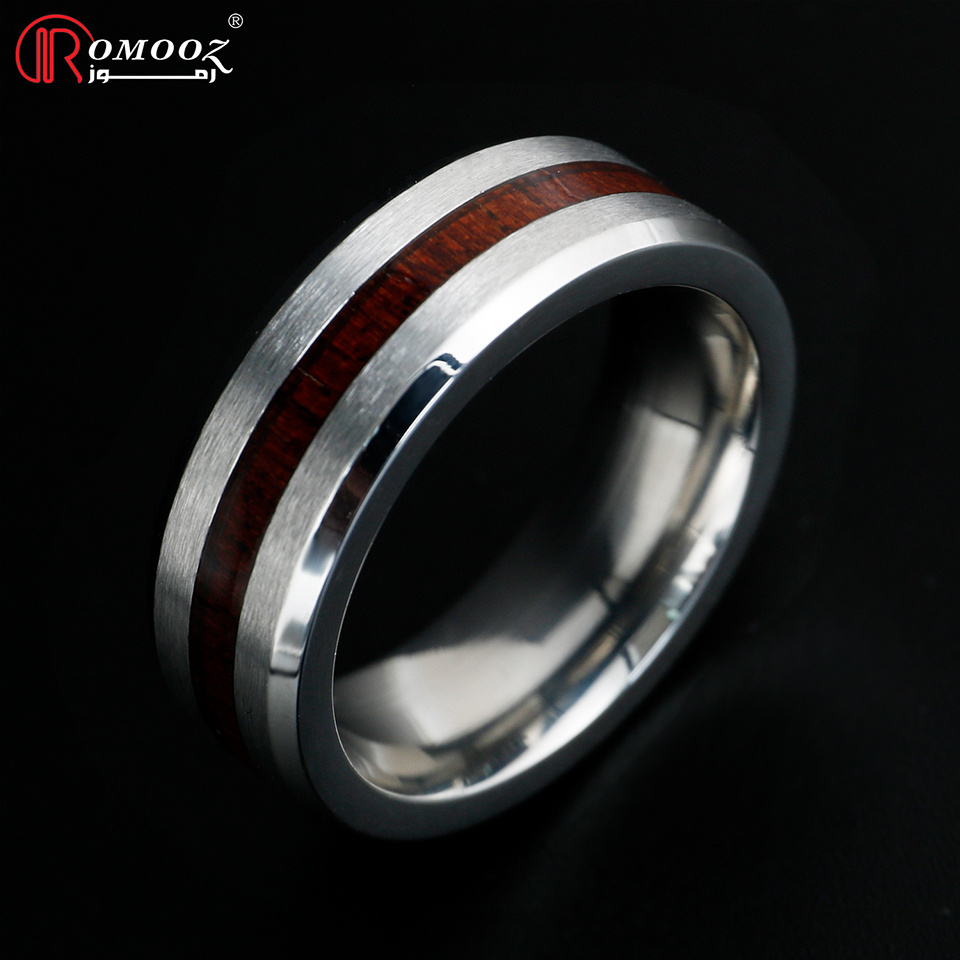 Wholesale Jewelry Ring Simple New Design Wood Ring Silver Background Red Wood Grain High Quality tungsten Men's Ring