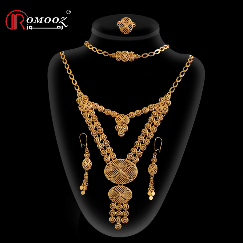 Hot Sales Dubai Gold Plated Jewelry Set For Women Bridal Wedding 4pcs Sets African Bridal Wedding Jewelry Sets