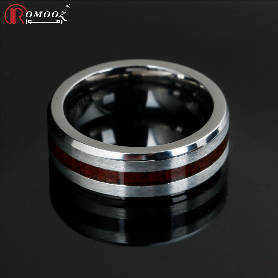 Wholesale Jewelry Ring Simple New Design Wood Ring Silver Background Red Wood Grain High Quality tungsten Men's Ring