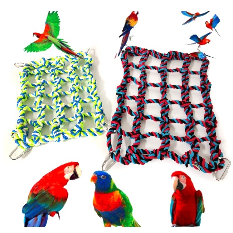 Parrot Colorful Woven Climbing Web Parrot Bird Toy Hamster Squirrel Hammock Net Size S