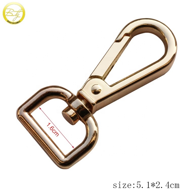 High end golden metal D ring clips hook decorate spring snap hook for leather bags