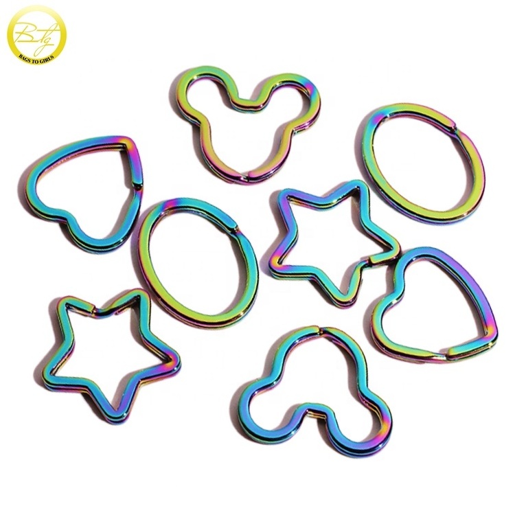 Customized bag parts rainbow spring metal O ring key ring decoration