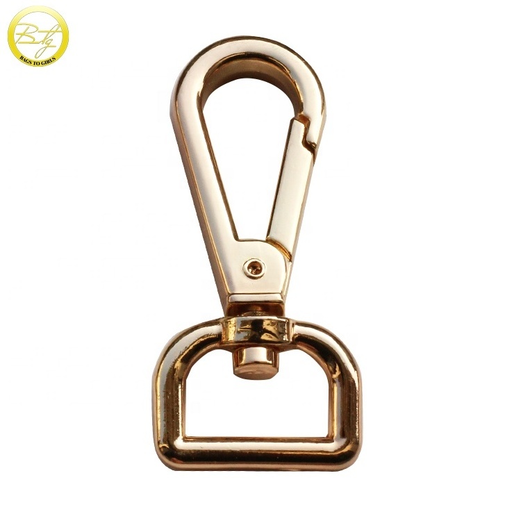 High end golden metal D ring clips hook decorate spring snap hook for leather bags