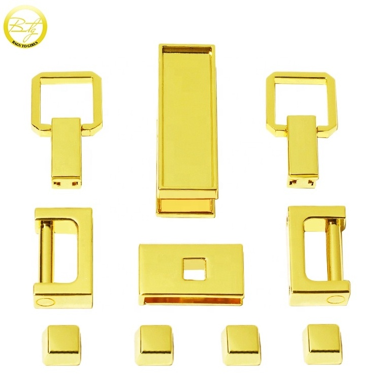 Good quality bags one set hardware wholesale purse gold lock fitting end clips connector handle for suitcase