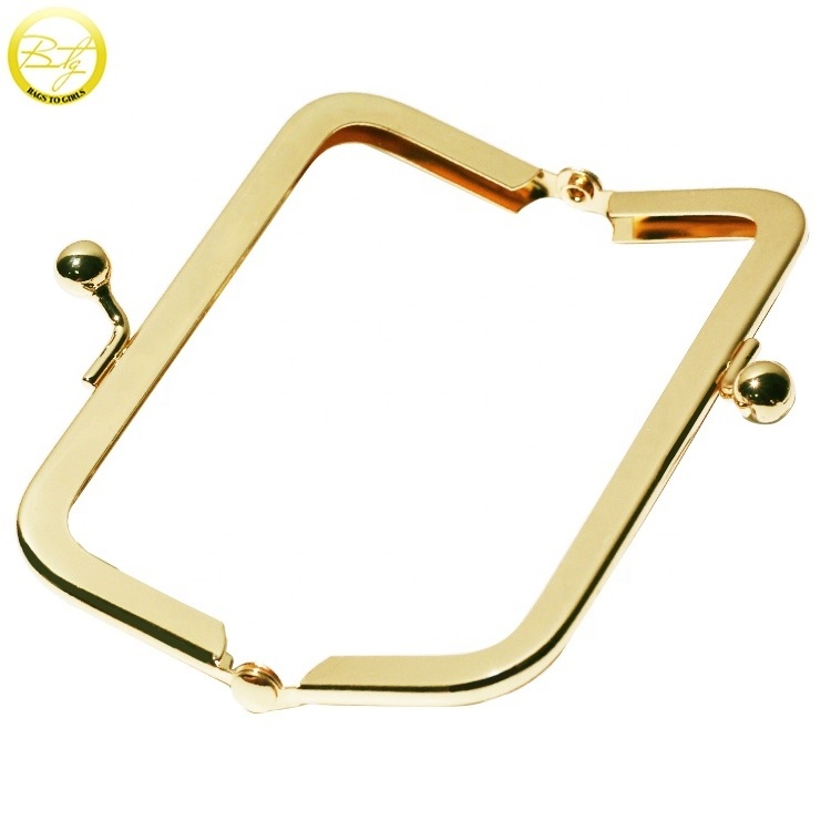 Fashion steel purse frame clutch accessory gold plated handbag clips handle hardware for lady wallet