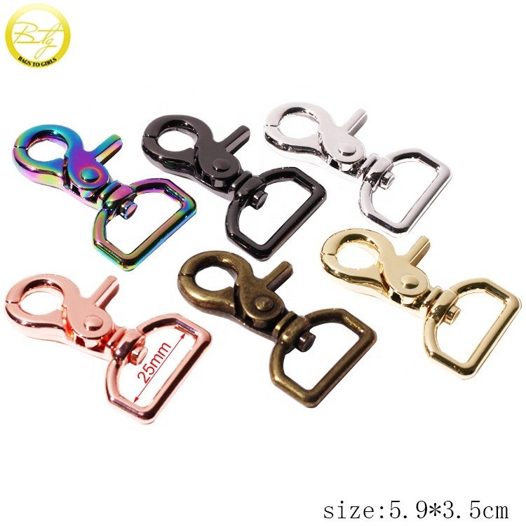 Zinc alloy purse accessory straps with metal hook 25mm d ring brand lobster swivel snap buckle for dog collar