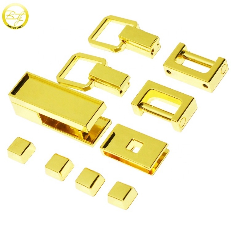 Good quality bags one set hardware wholesale purse gold lock fitting end clips connector handle for suitcase