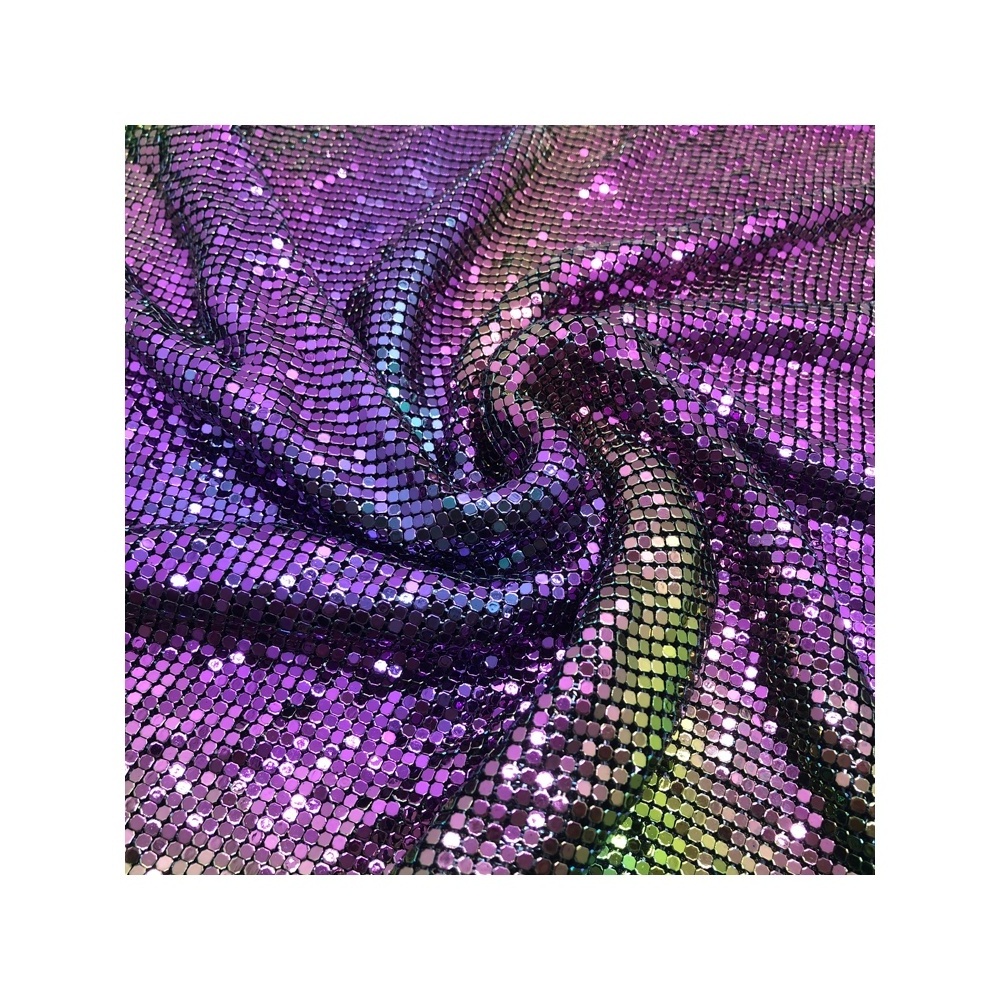 FC019 Beautiful Spray Paint rainbow black Chainmail Fabric Metallic Sequins Wholesale For Bags Clothes