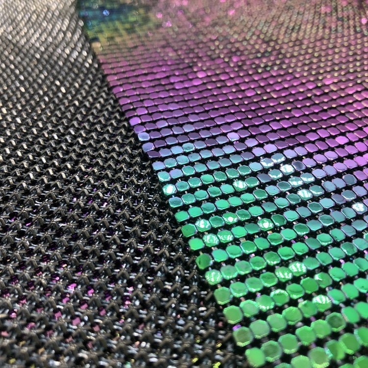 FC019 Beautiful Spray Paint rainbow black Chainmail Fabric Metallic Sequins Wholesale For Bags Clothes