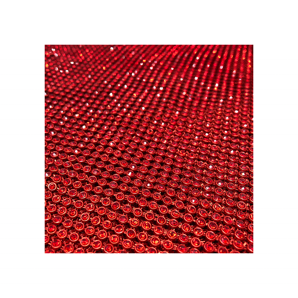 FC077 3MM Dark red Rhinestones Fabric Sheet red Rhinestone Fabric Mesh Without Glue for dress/bags