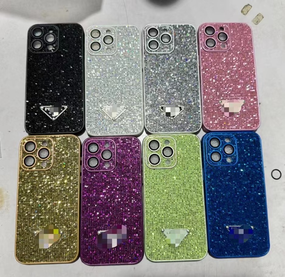 Luxury brand flash diamond mobile phone cover full diamond full package triangle standard phone case for Iphone 13/14/15 pro max