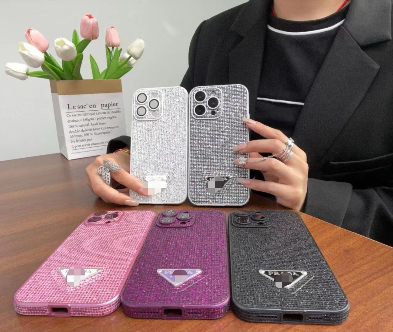 Luxury brand flash diamond mobile phone cover full diamond full package triangle standard phone case for Iphone 13/14/15 pro max