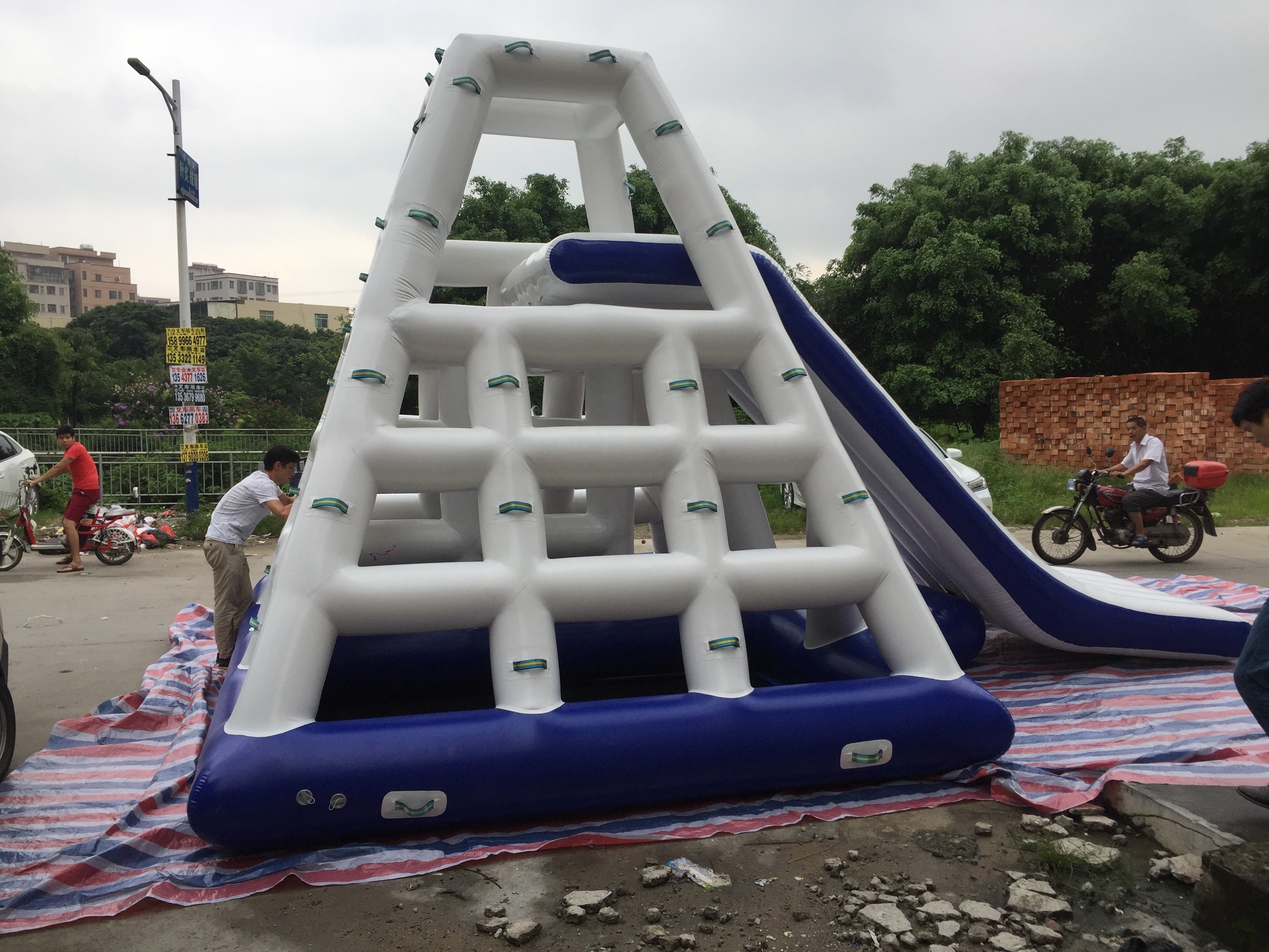 Cheap inflatable water slide pool pyramid rock climbing water toys for sale