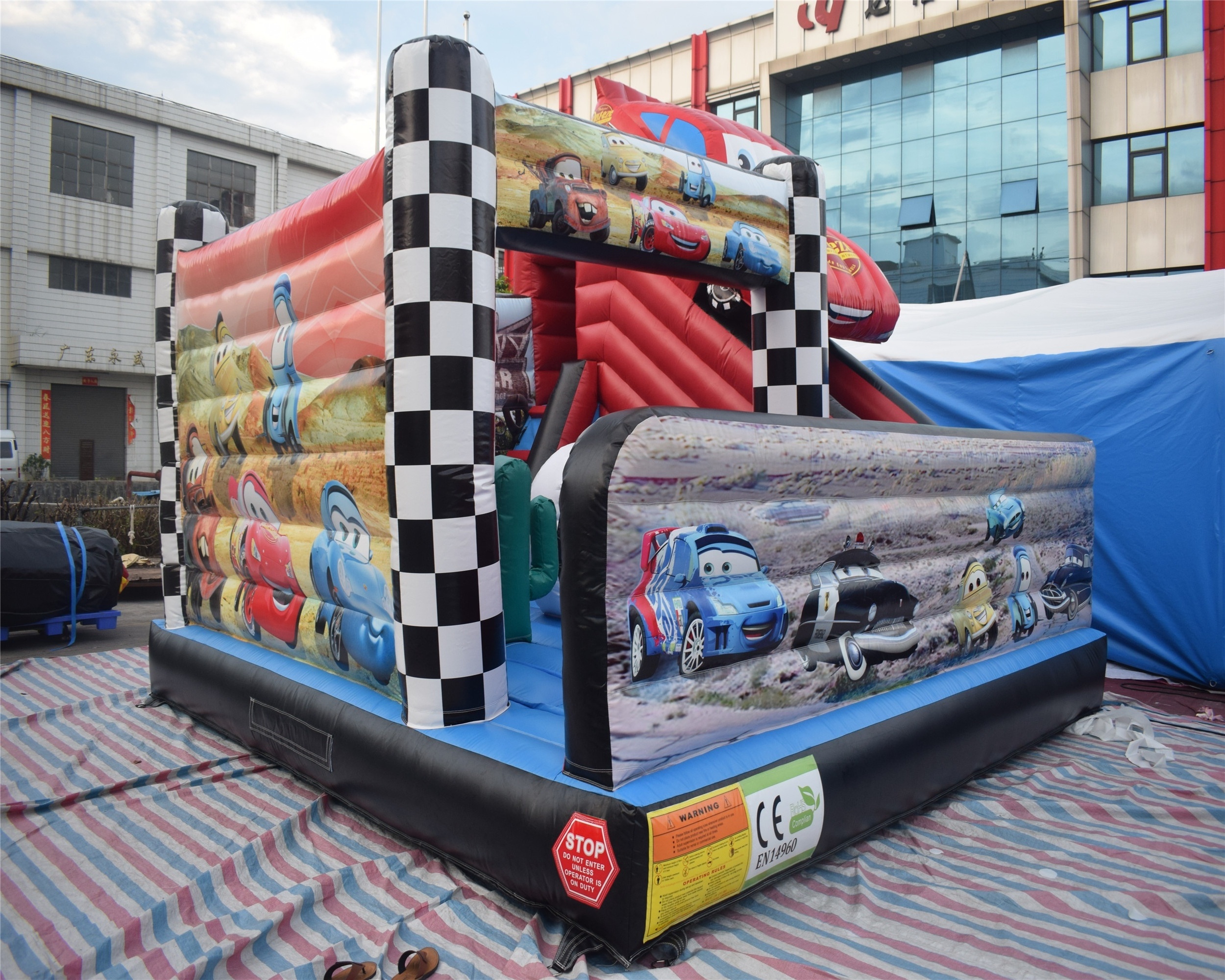 New design! Car theme mini inflatable bouncer with slide castle for kids