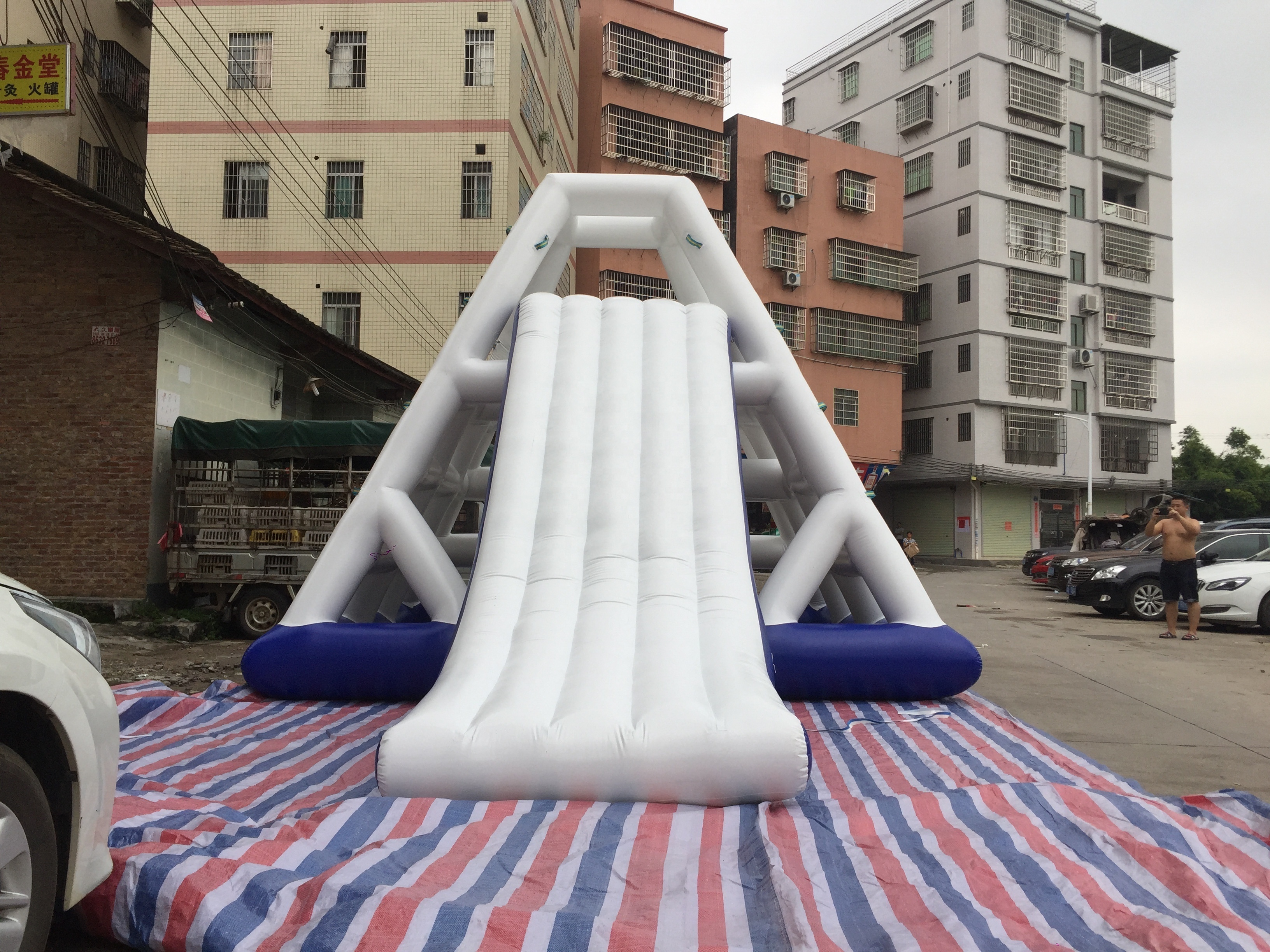 Cheap inflatable water slide pool pyramid rock climbing water toys for sale