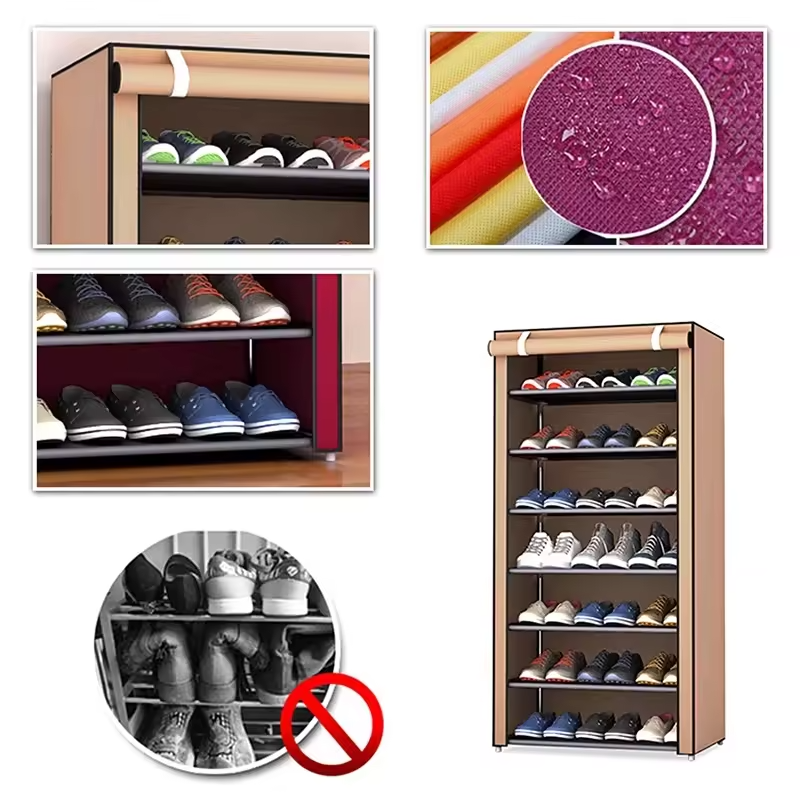 Multi-tier Shoe Cabinet Steel Tube Space Saving Home Storage Economical Shoe Cabinet Fabric Shoe Rack With Nonwoven Dust Cover