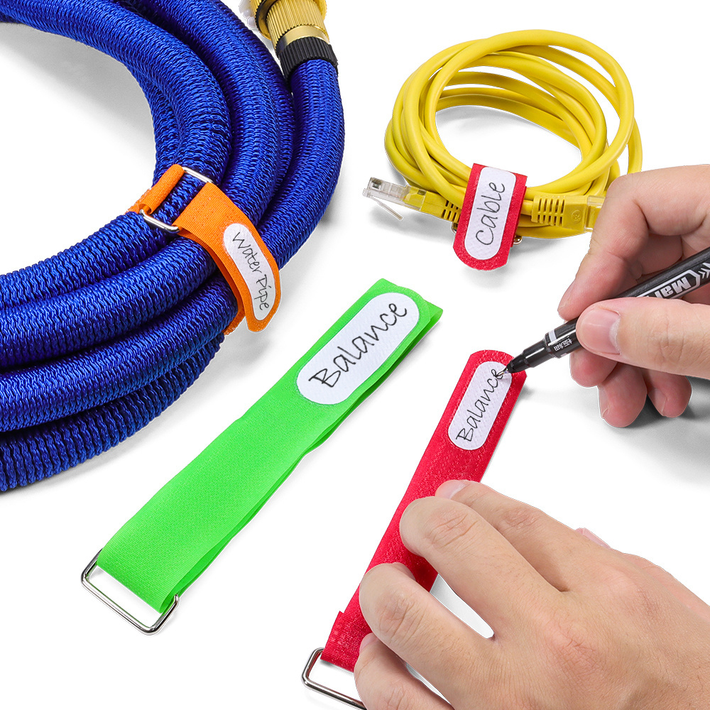 Easy Cable Identification Cable Ties Wire Management Reusable Cinch Strap Hook and Loop Buckle Strap with Writing Label