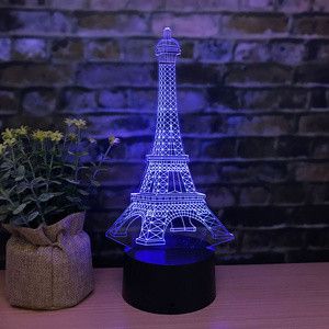 custom acrylic eiffel tower usb plug-in 3d battery operated night lights for decoration