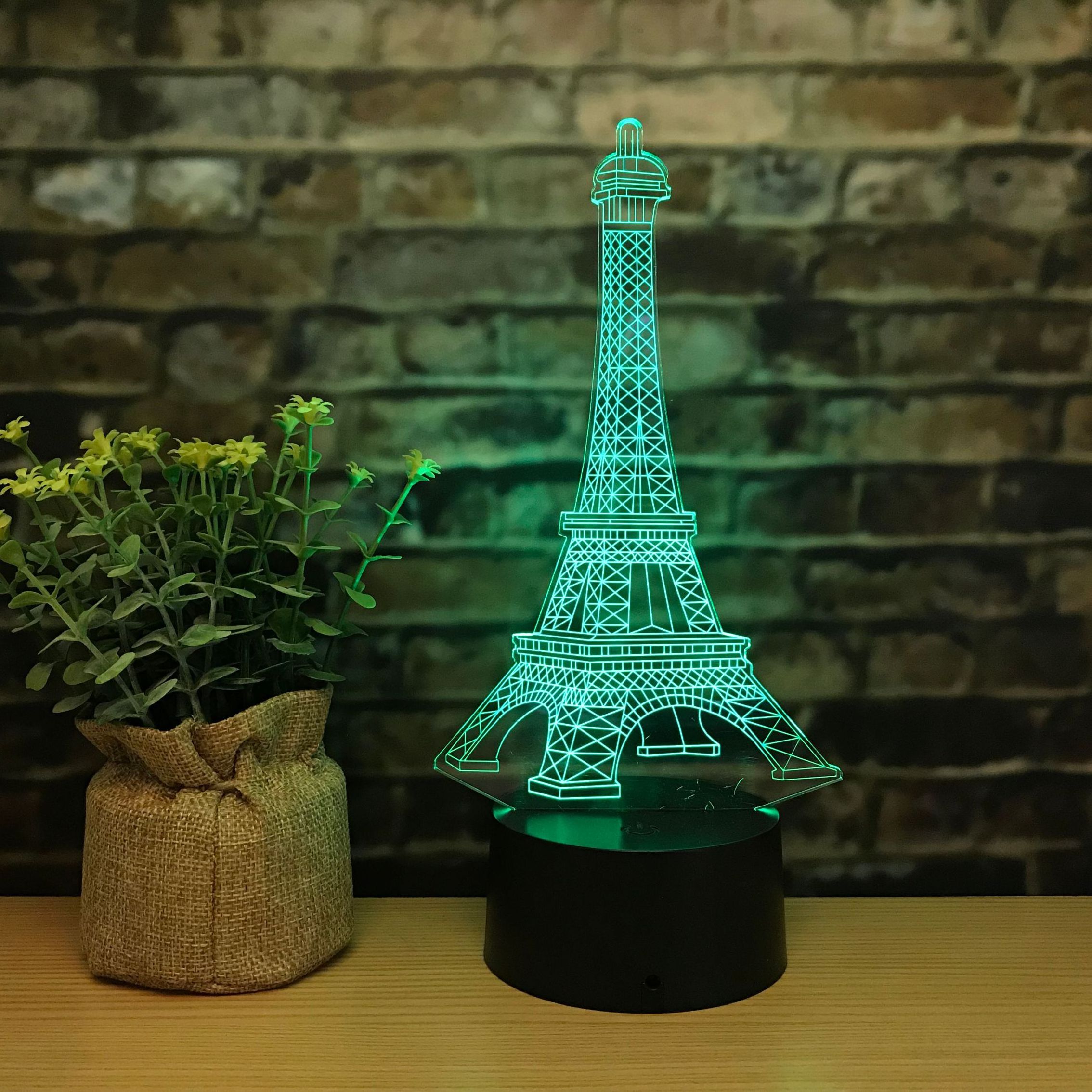 custom acrylic eiffel tower usb plug-in 3d battery operated night lights for decoration