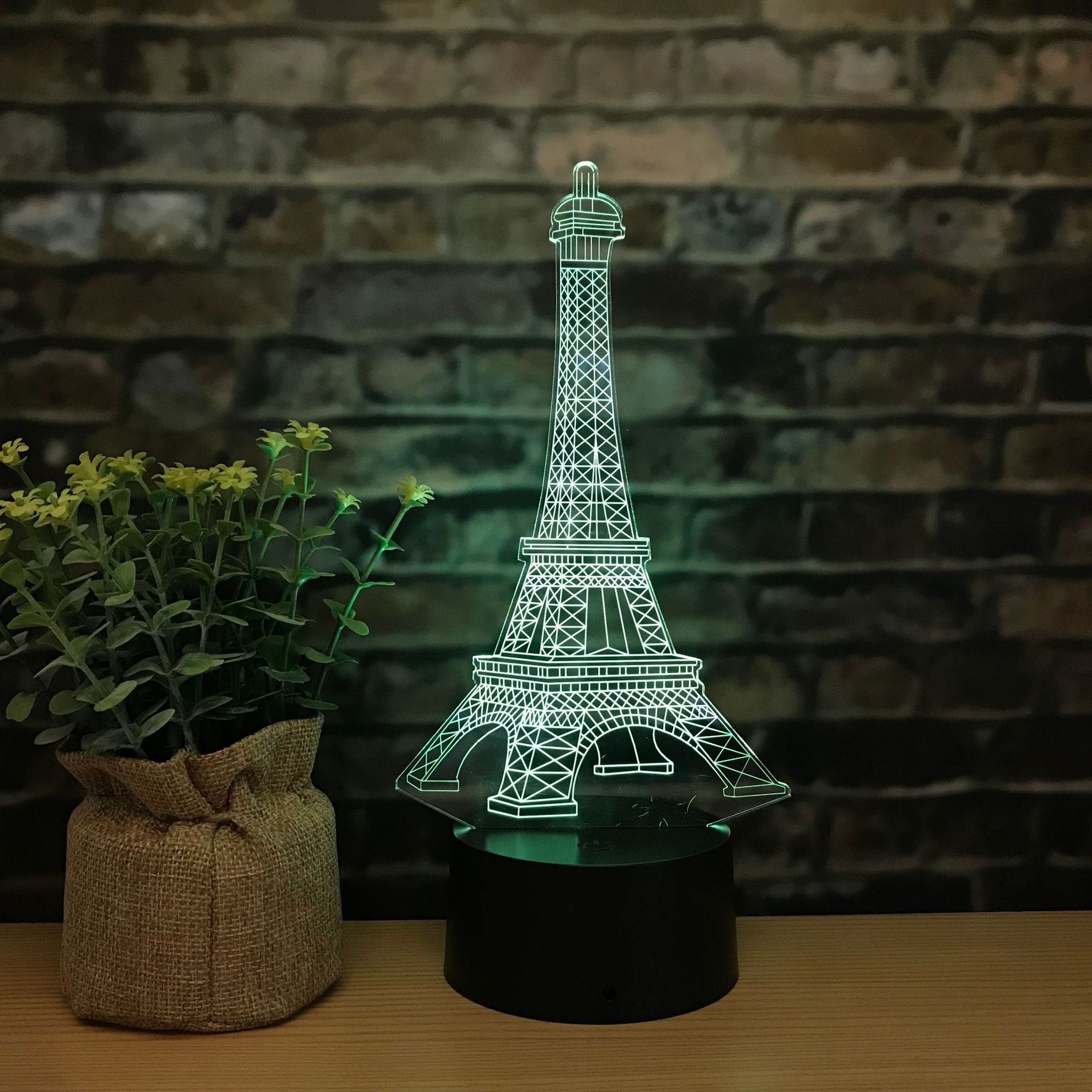 custom acrylic eiffel tower usb plug-in 3d battery operated night lights for decoration