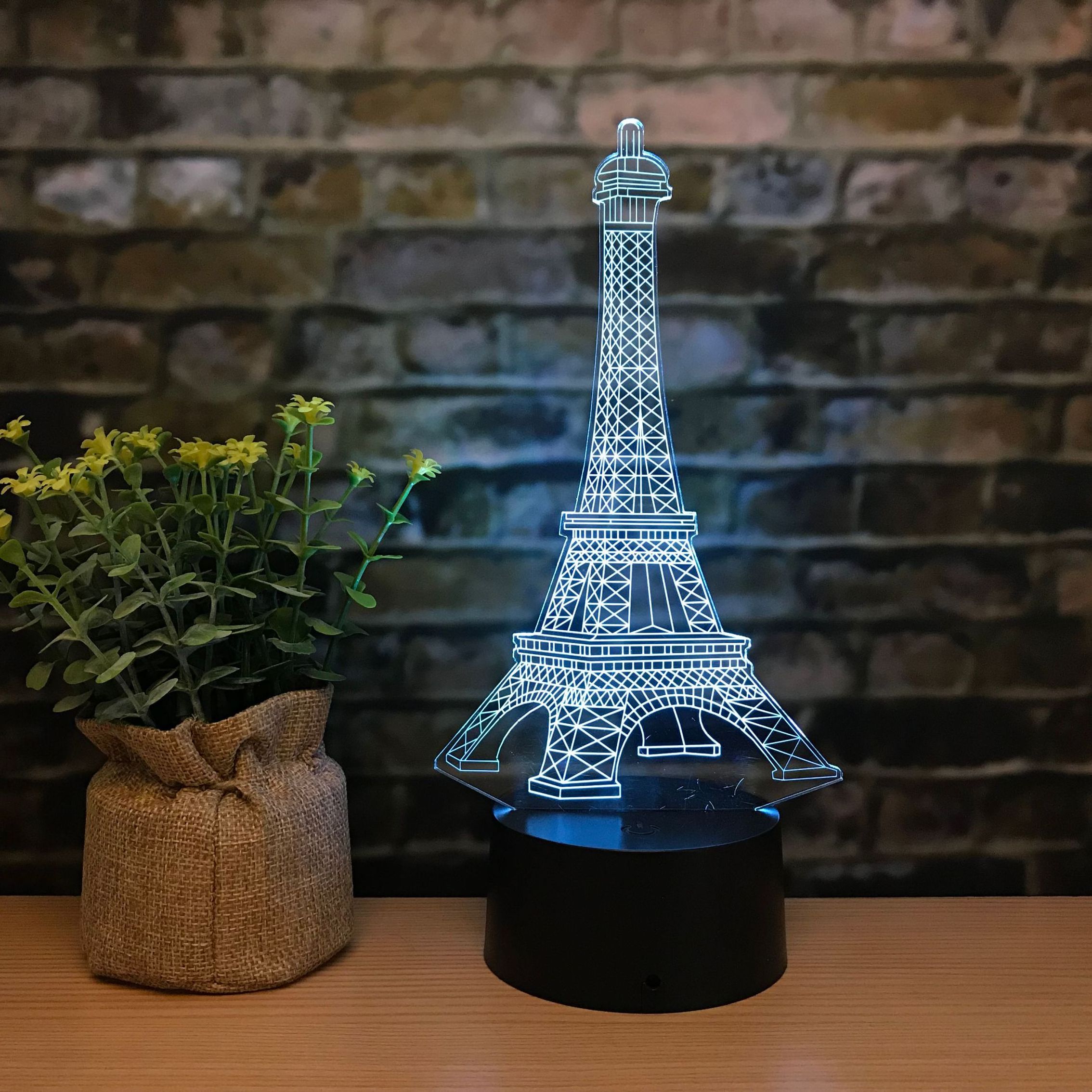 custom acrylic eiffel tower usb plug-in 3d battery operated night lights for decoration