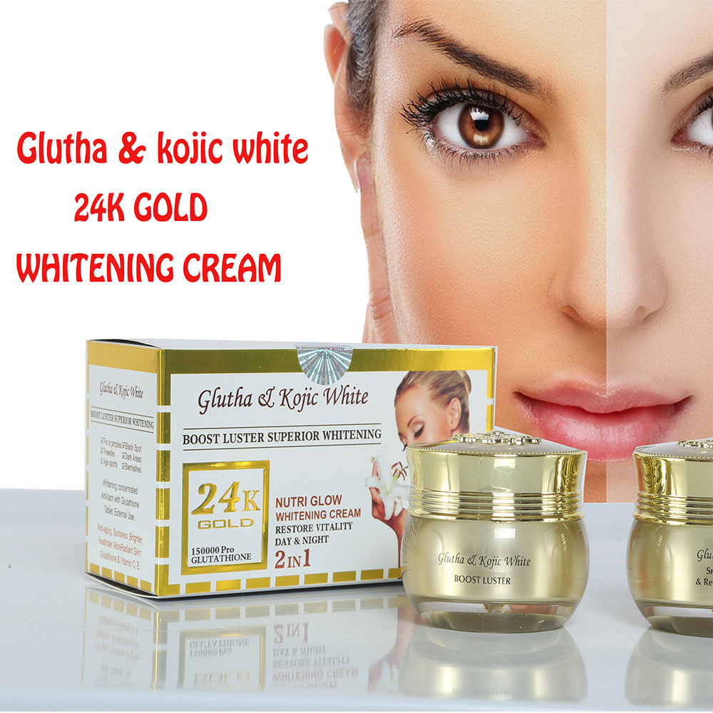 RT Gllutha Kojic White Morning And Night Cream Strong Whitening Glowing 24K Gold Skin Bleaching Cream For Dark Skin