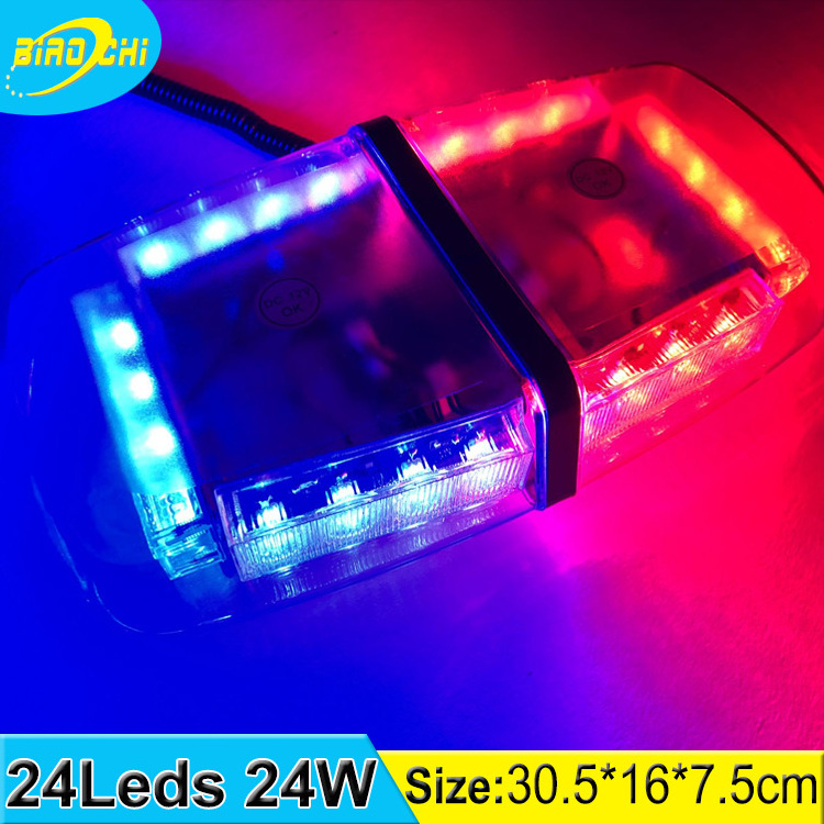 24 LED road safety 24V 12V automotive led light, magnetic mount red and blue led warning lights