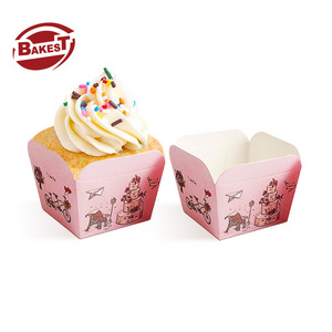 Beige Greaseproof Tulip Cupcake Cases Tray Holders Paper Baking Muffin Mold Cupcake Liners Cup square paper cake cup