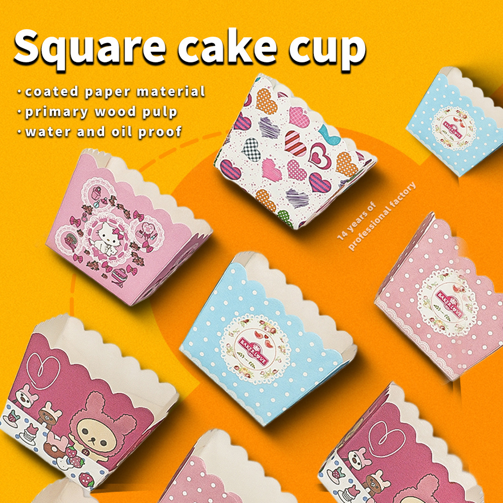 Beige Greaseproof Tulip Cupcake Cases Tray Holders Paper Baking Muffin Mold Cupcake Liners Cup square paper cake cup