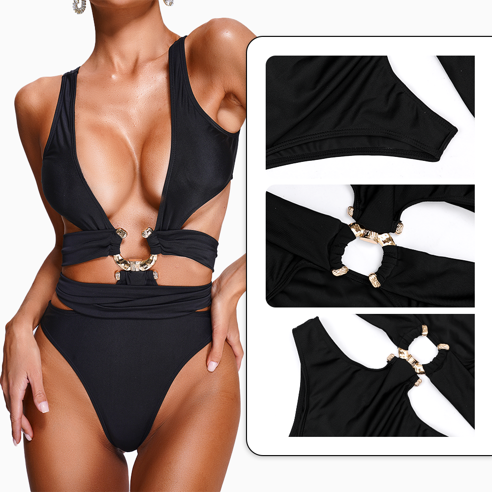 BEISHI 2024 Designer Sexy Hollow Out Bikini Soild Black Swimsuits Two Piece Set Suits Bikini Swimwear