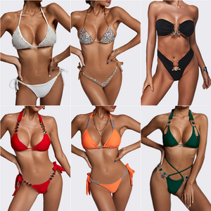 New Arrival Diamond Summer Solid Color Sexy Bikini Women Designer Swimwear Beachwear Sets