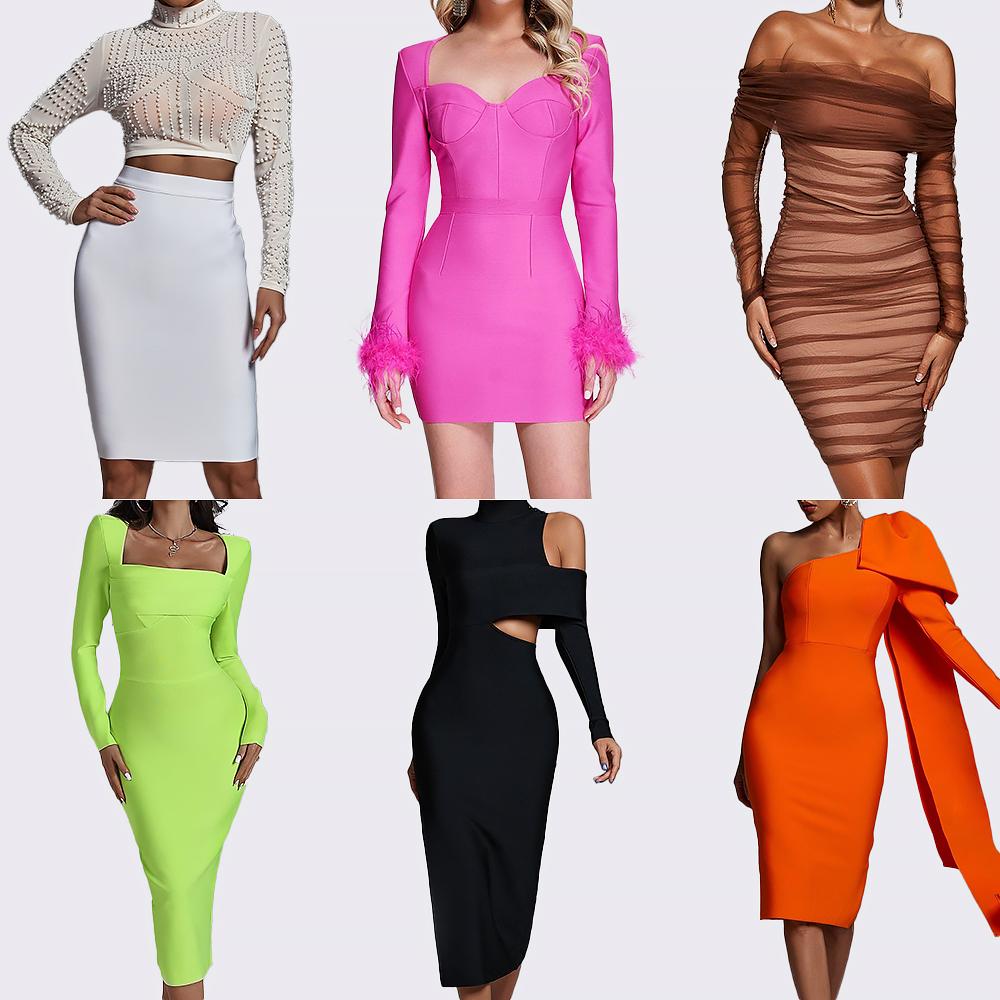 BellaBarnett Wholesale Clothing Ladies One Shoulder Long Sleeve Mini Midi Maxi Bandage Dress Bodycon Cocktail Women Party Dress