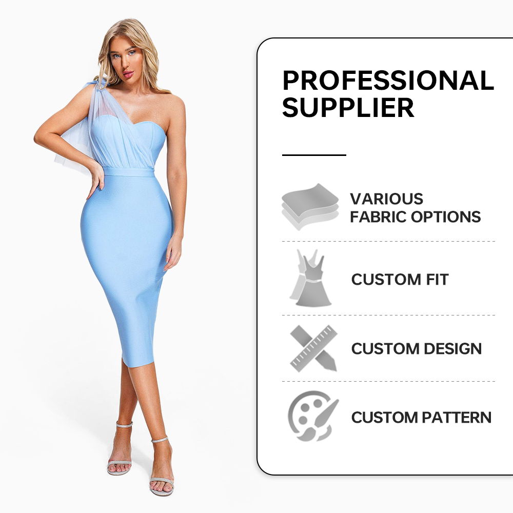 Bodycon Midi Bandage Graduation Casual Dresses Women Lady Elegant Wholesale Bodycon Sky Blue Dresses For Women