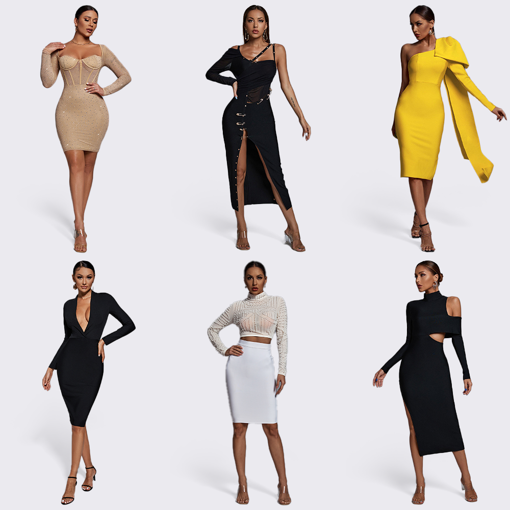 Ladies White Black Yellow Rayon Bandage Dress Bodycon 2023 Mini Midi Maxi Long Cocktail Dresses Women Party Dress Formal Elegant