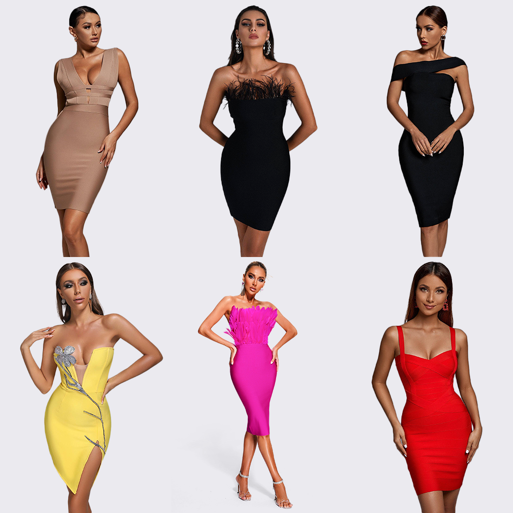 Ladies White Black Yellow Rayon Bandage Dress Bodycon 2023 Mini Midi Maxi Long Cocktail Dresses Women Party Dress Formal Elegant