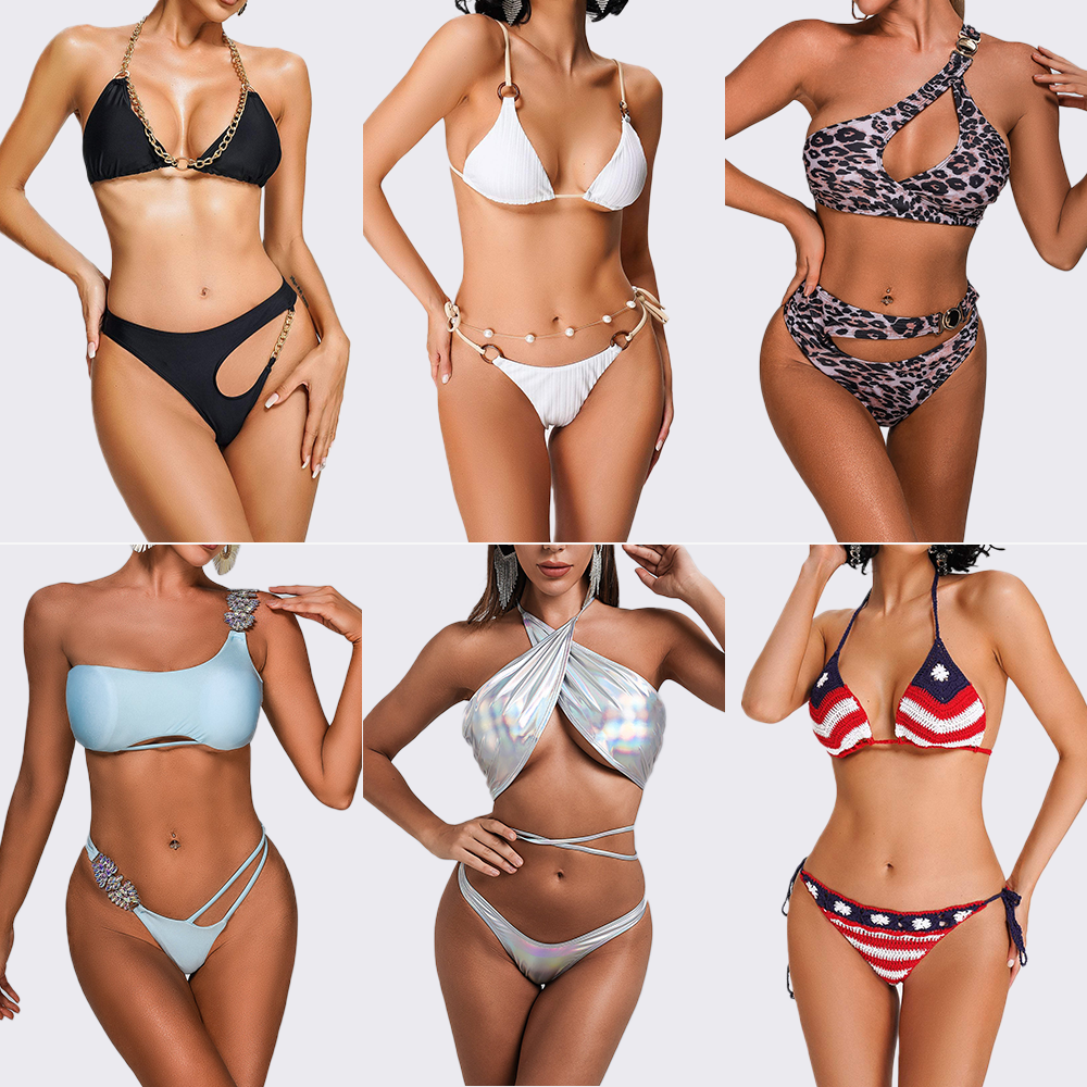 New Arrival Diamond Summer Solid Color Sexy Bikini Women Designer Swimwear Beachwear Sets