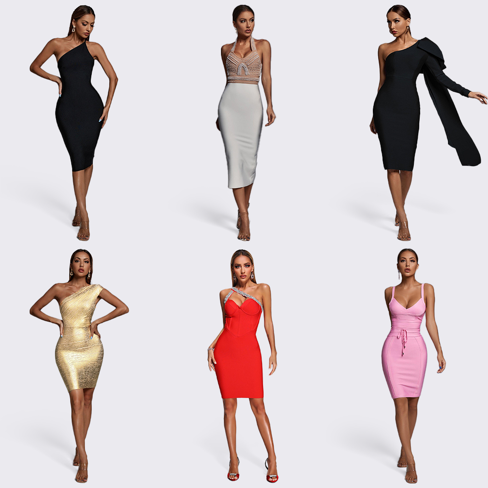 Ladies White Black Yellow Rayon Bandage Dress Bodycon 2023 Mini Midi Maxi Long Cocktail Dresses Women Party Dress Formal Elegant