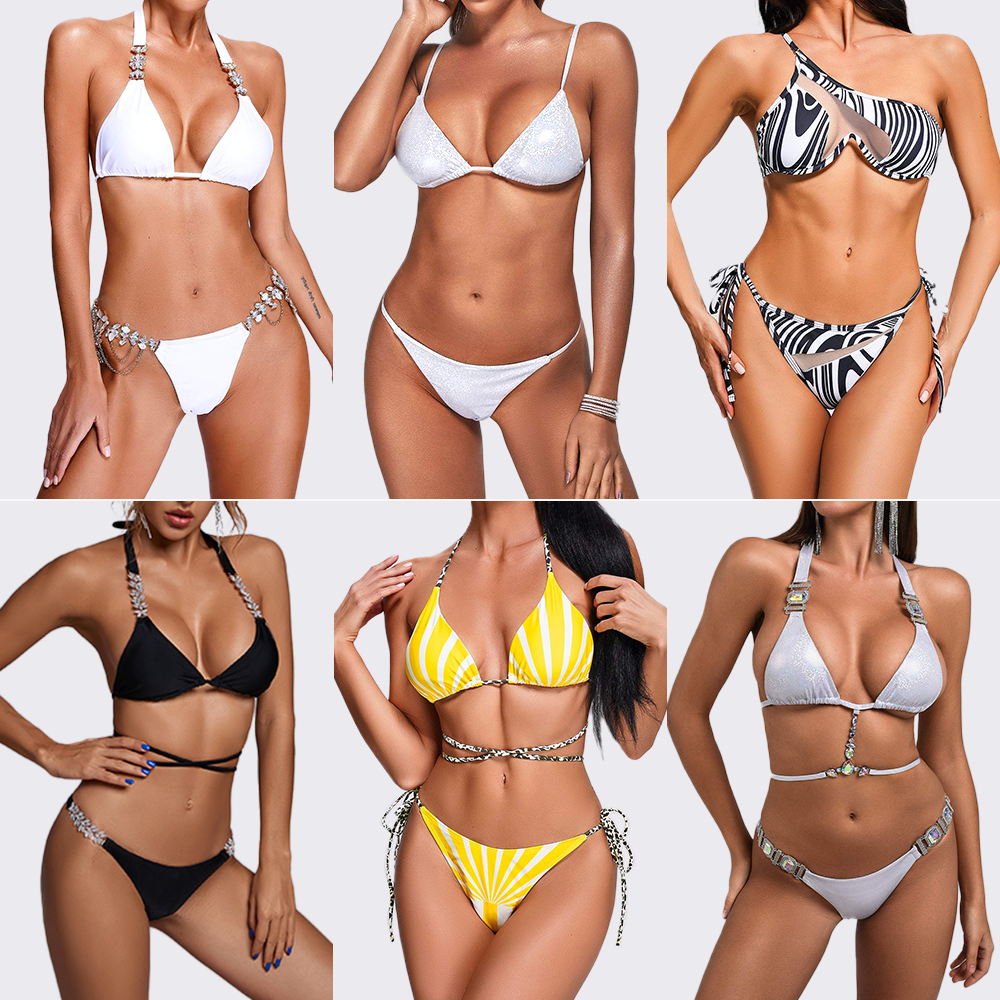 New Arrival Diamond Summer Solid Color Sexy Bikini Women Designer Swimwear Beachwear Sets