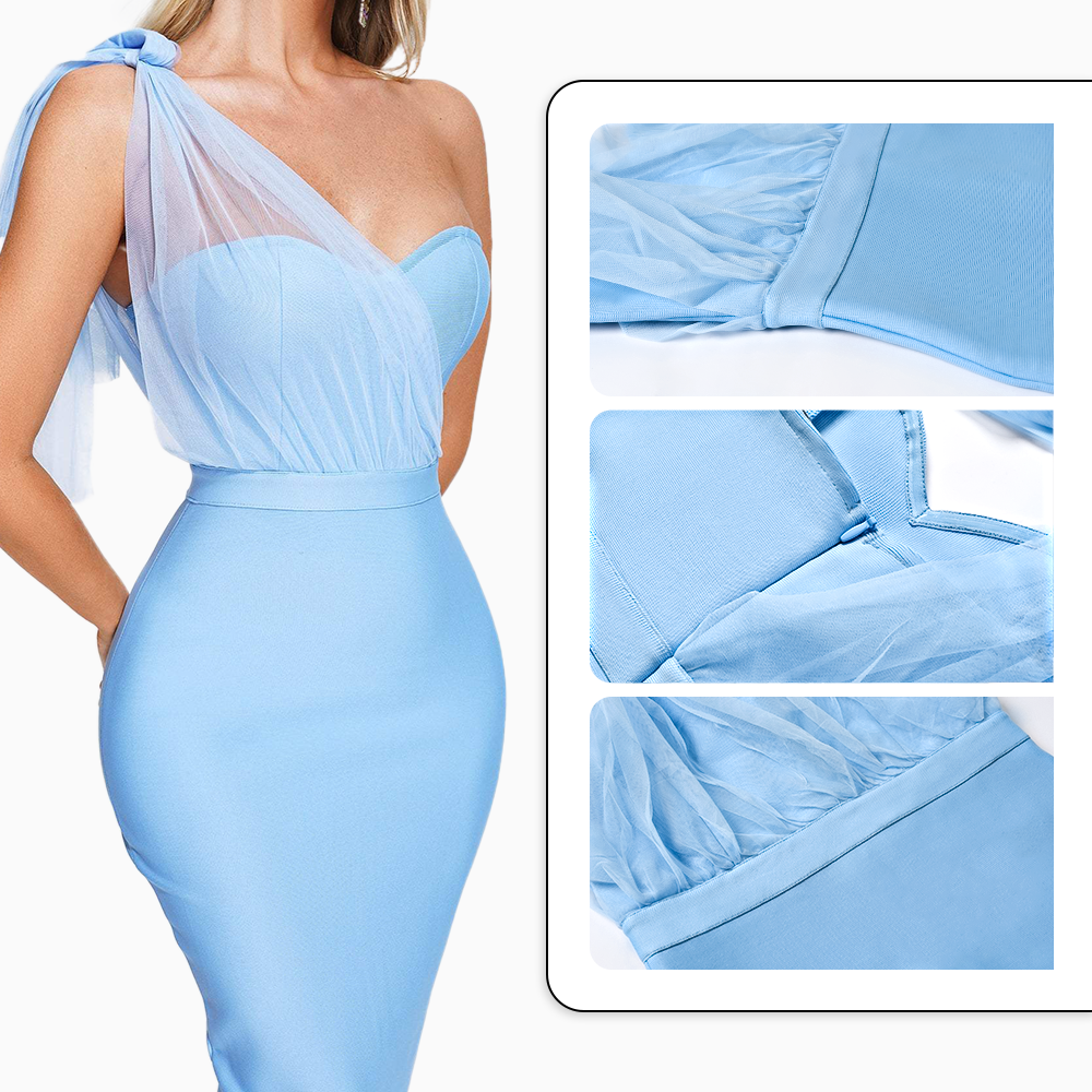 Bodycon Midi Bandage Graduation Casual Dresses Women Lady Elegant Wholesale Bodycon Sky Blue Dresses For Women