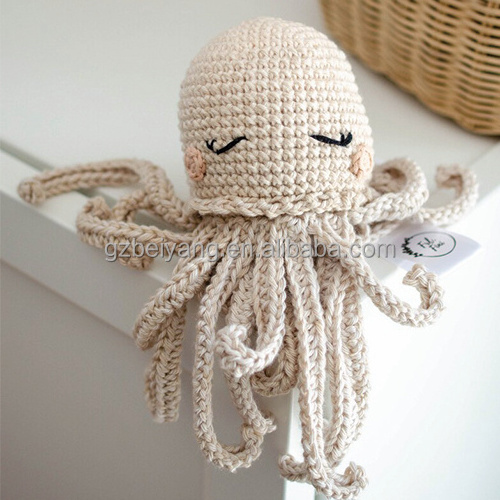 100%Cotton Matching Amigurumi Crochet Baby Rattle Personalizable Jellyfish Premature Baby Cuddly Toys