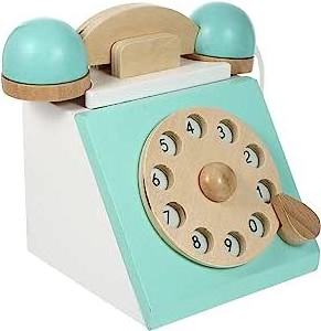 Children Wooden Landline Antique Dialing Educational Telephone Toy  Pretend Kid Wooden Telephone Toy Educational Interactive Toy