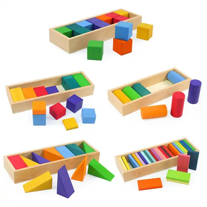 New Style Wooden Rainbow Geometric Building Blocks Shape Color Cognition Stacking Toys Early Learning Educational Toys