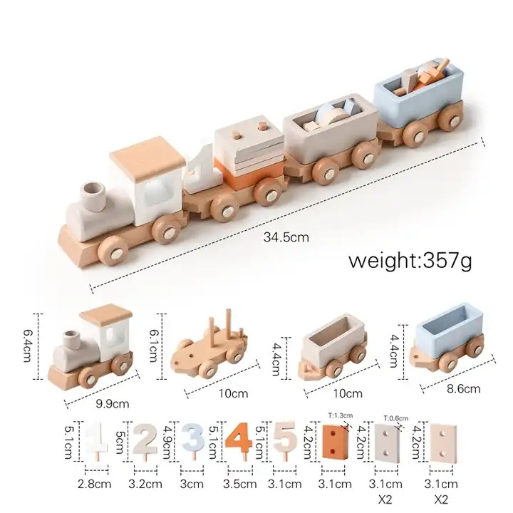 Wooden Train Building Blocks Toys for Kids Birthday Gift Number Early Educational Montessori Toys for Baby